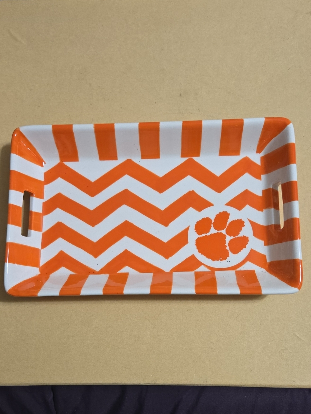 Clemson Orange and White Chevron Decorative Tray 5.25 X 8.5 Inches